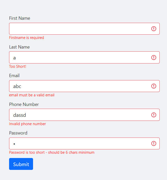 Form validation with Formik and Yup in React.js