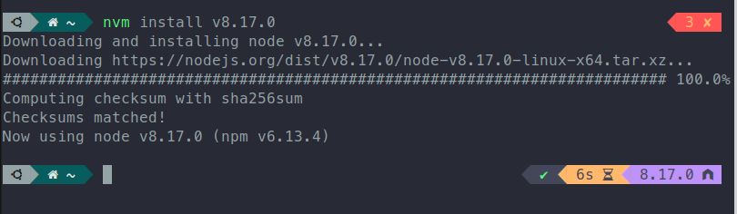 installing node version 8.17.0 through node version manager