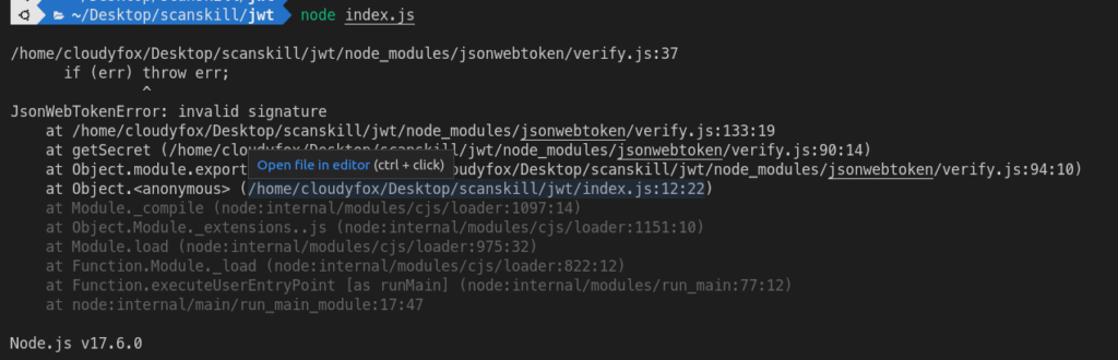 output if the token is not valid