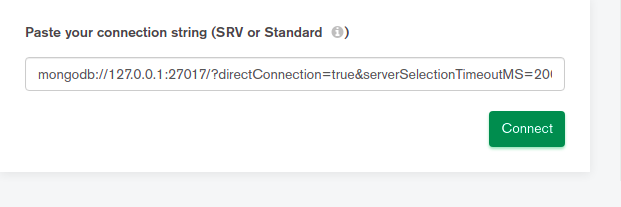 Inserting url recieved from the mongosh connection url string.