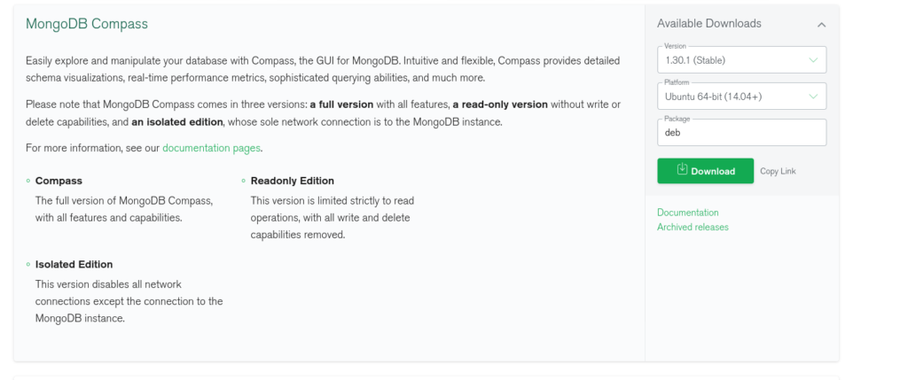 MongoDB compass installation page.