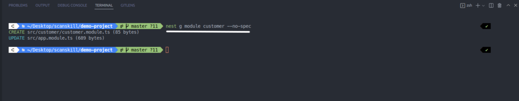 Creating customer module from the nest CLI