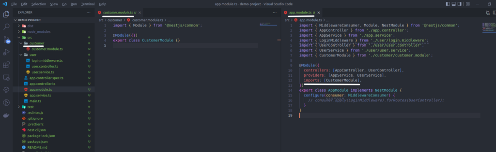 Generated customer module file and changes made to the main module