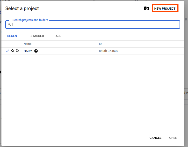 creating a new project - Google OAuth in Node.js