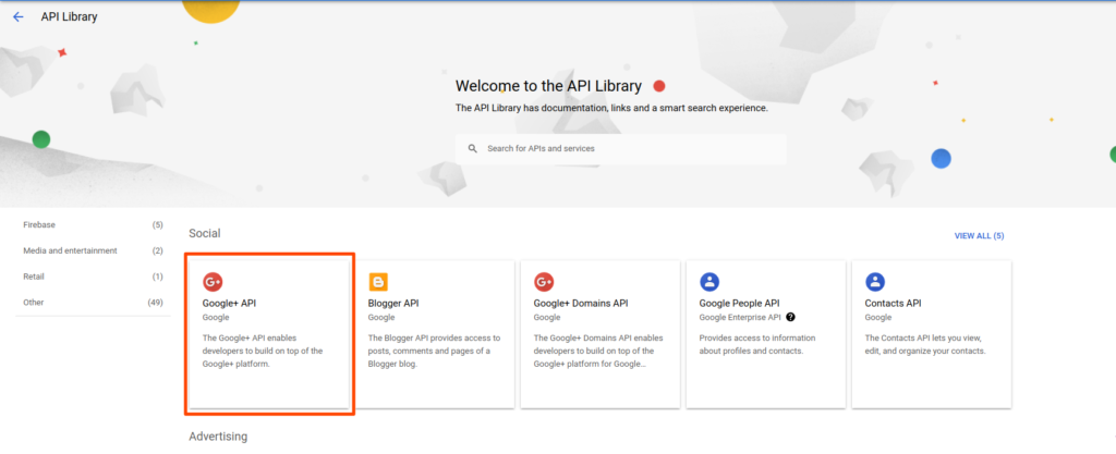 selecting the google plus api - Google OAuth in Node.js