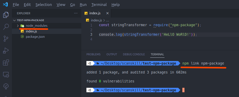 using npm link to install locally created package