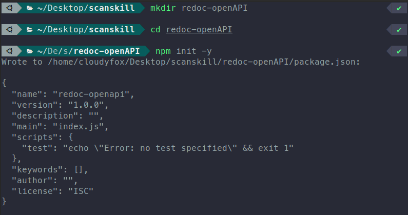 Initializing a node project - serve API written in OpenAPI format using redoc in docker