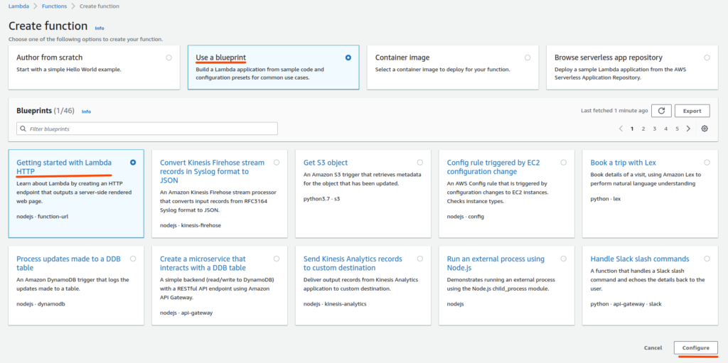 Generating a Lambda function by using a blueprint - AWS Lambda