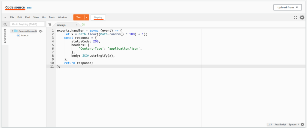 Editing and Deploying the Lambda - Create REST API in Node.js using AWS Lambda