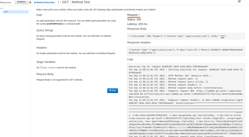 Test Result - Create REST API in Node.js using AWS Lambda