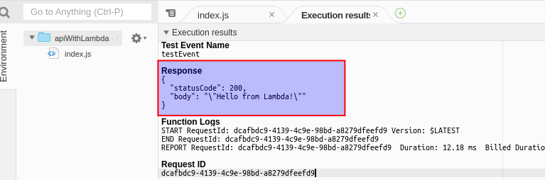 lambda execution result